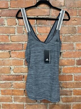 NWT adidas Gray Heather Performance Tank with Striped Shoulder Straps | XL